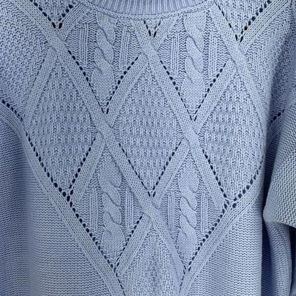 Vintage Alberoy Womens Large Cable Knit Crewneck Sweater USA 90’s Fisherman Blue - Picture 2 of 7